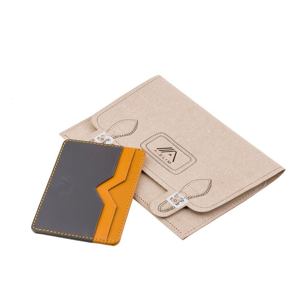 A-SLIM Minimalist Leather Wallet Yaiba - Grey/Yellow